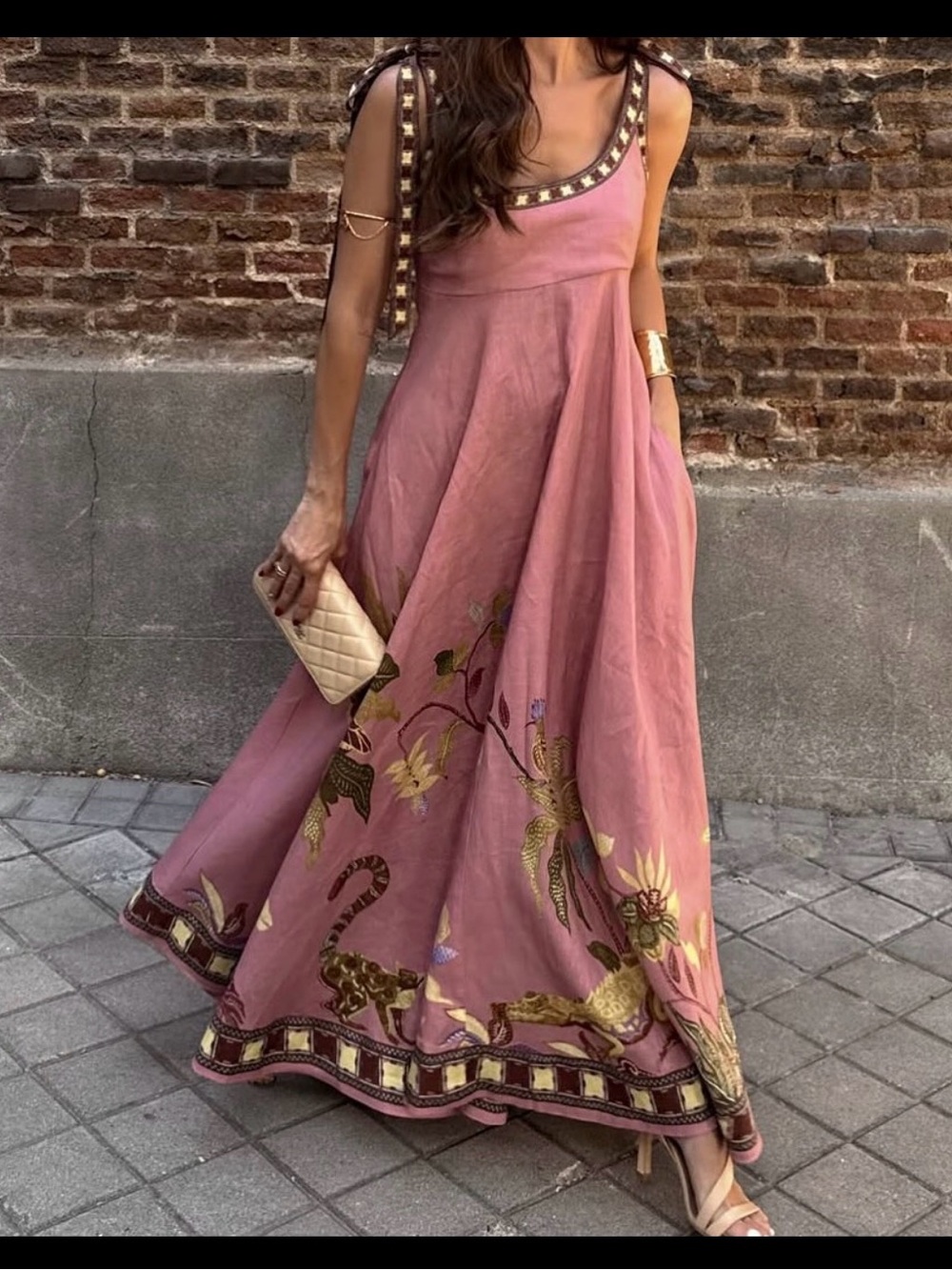 Alemais Dusty Rose Floral Border Maxi Dress